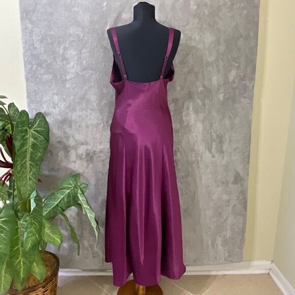 VTG Gold Label Victoria Secret Maxi Satin Liquid lace slip Dress S Purple Fairy - Picture 3 of 12